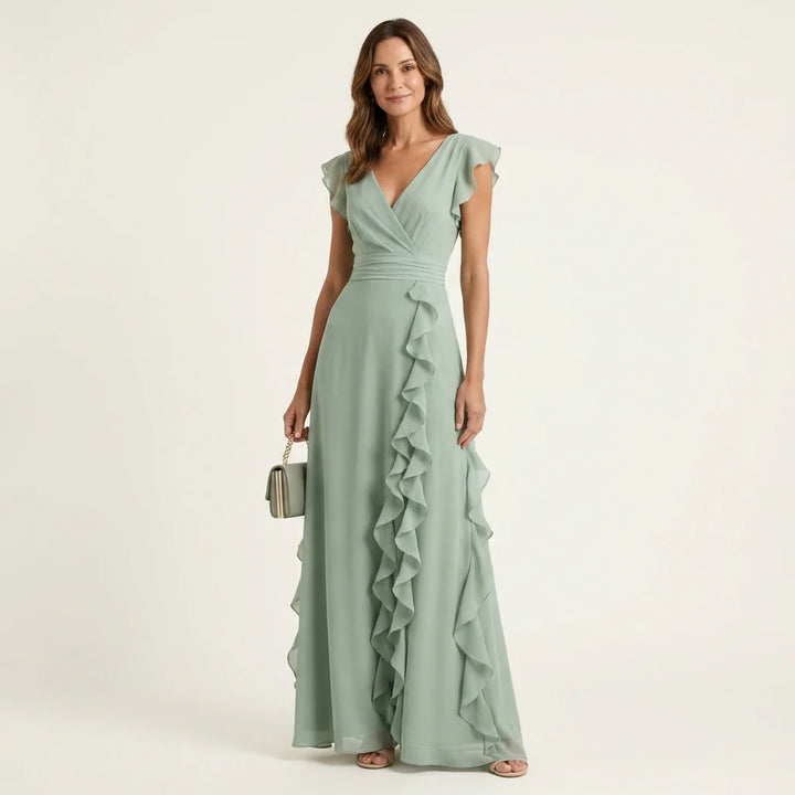 Eliana - Vestido Maxi Con Escote En V Y Mangas Flotantes En Capas