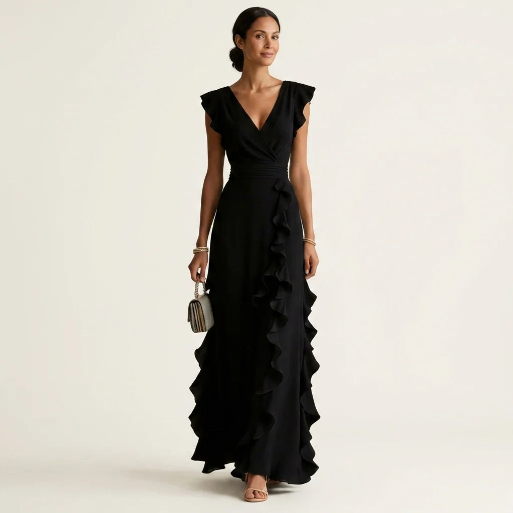 Eliana - Vestido Maxi Con Escote En V Y Mangas Flotantes En Capas