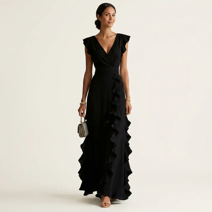 Eliana - Vestido Maxi Con Escote En V Y Mangas Flotantes En Capas