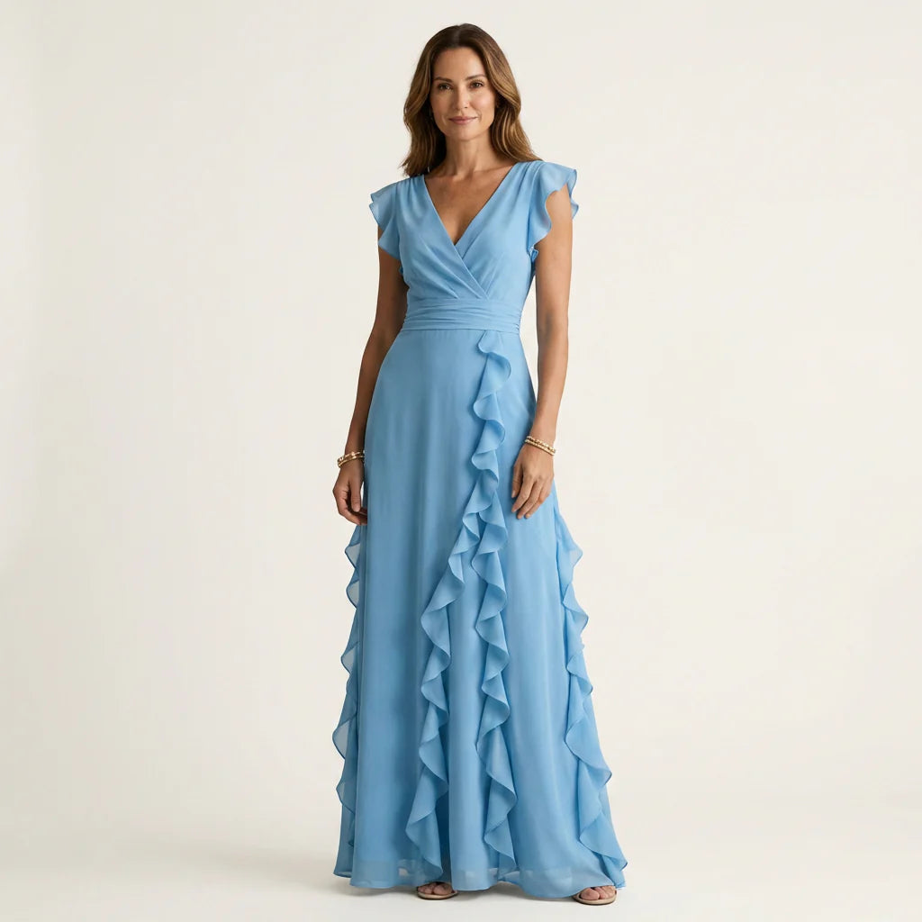 Eliana - Vestido Maxi Con Escote En V Y Mangas Flotantes En Capas