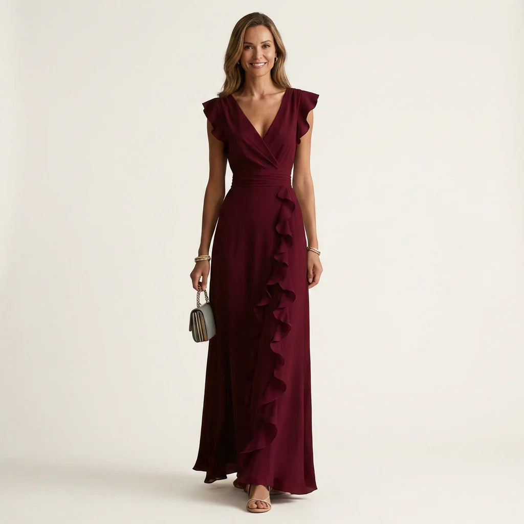Eliana - Vestido Maxi Con Escote En V Y Mangas Flotantes En Capas