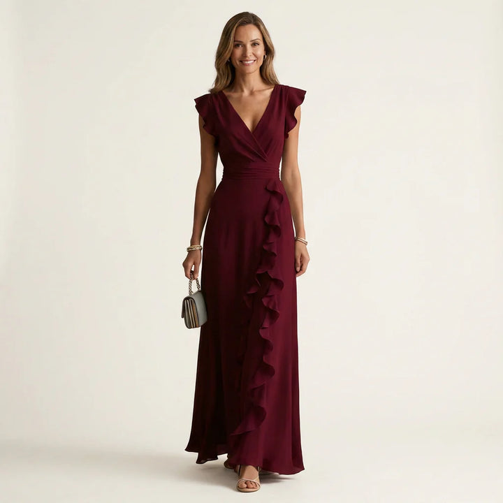 Eliana - Vestido Maxi Con Escote En V Y Mangas Flotantes En Capas