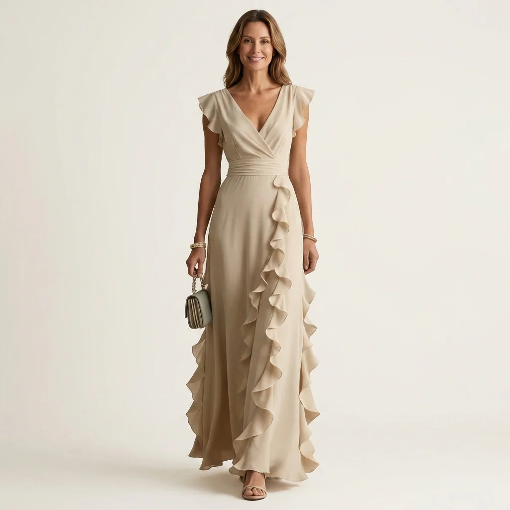 Eliana - Vestido Maxi Con Escote En V Y Mangas Flotantes En Capas