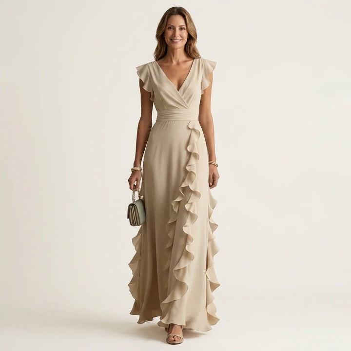 Eliana - Vestido Maxi Con Escote En V Y Mangas Flotantes En Capas