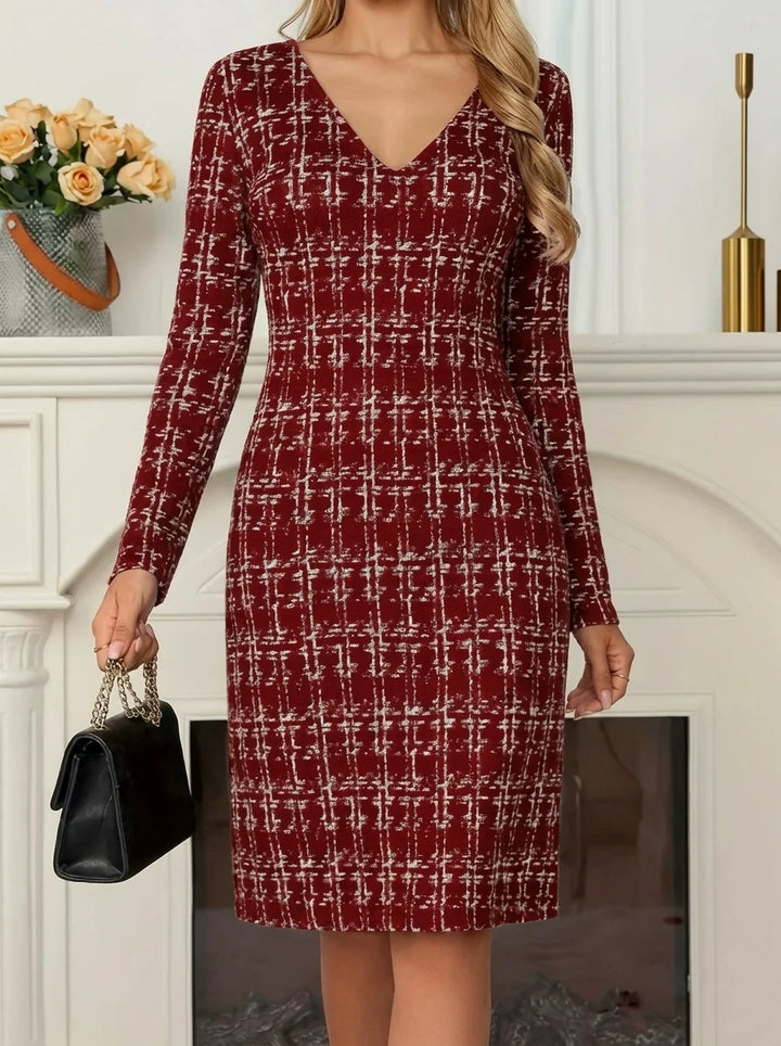 Hanna | Vestido De Manga Comprida Com Patchwork De Pata-De-Galo
