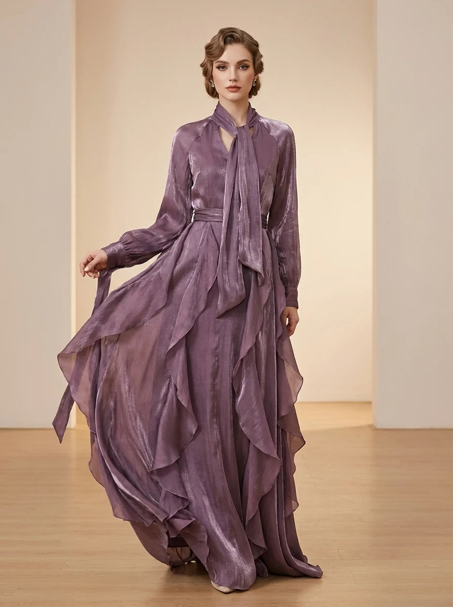 Demetria | Vestido Maxi Con Detalle De Volantes Y Lazos