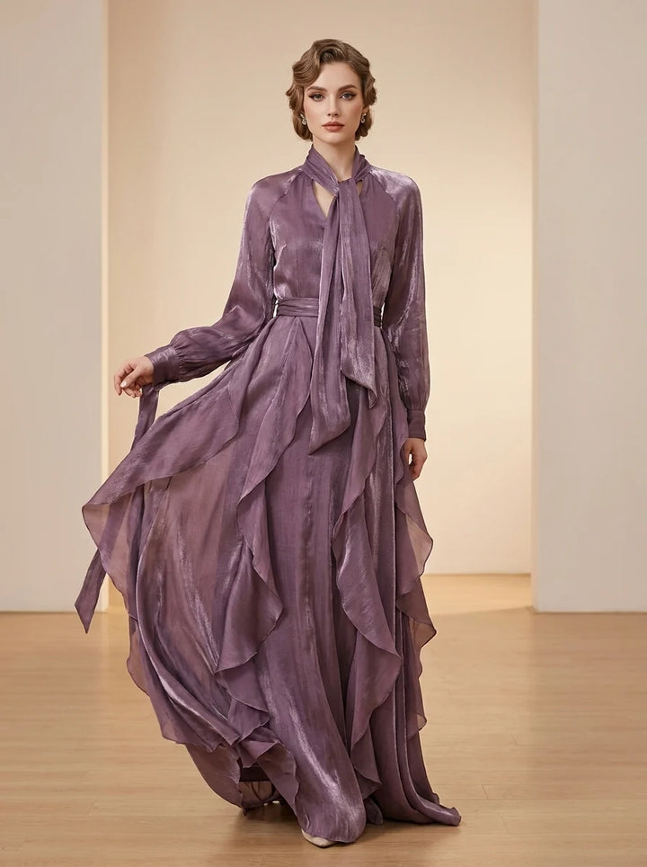 Demetria | Vestido Maxi Con Detalle De Volantes Y Lazos