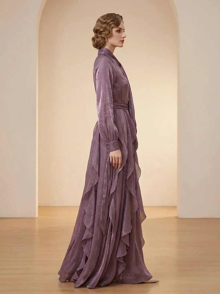 Demetria | Vestido Maxi Con Detalle De Volantes Y Lazos
