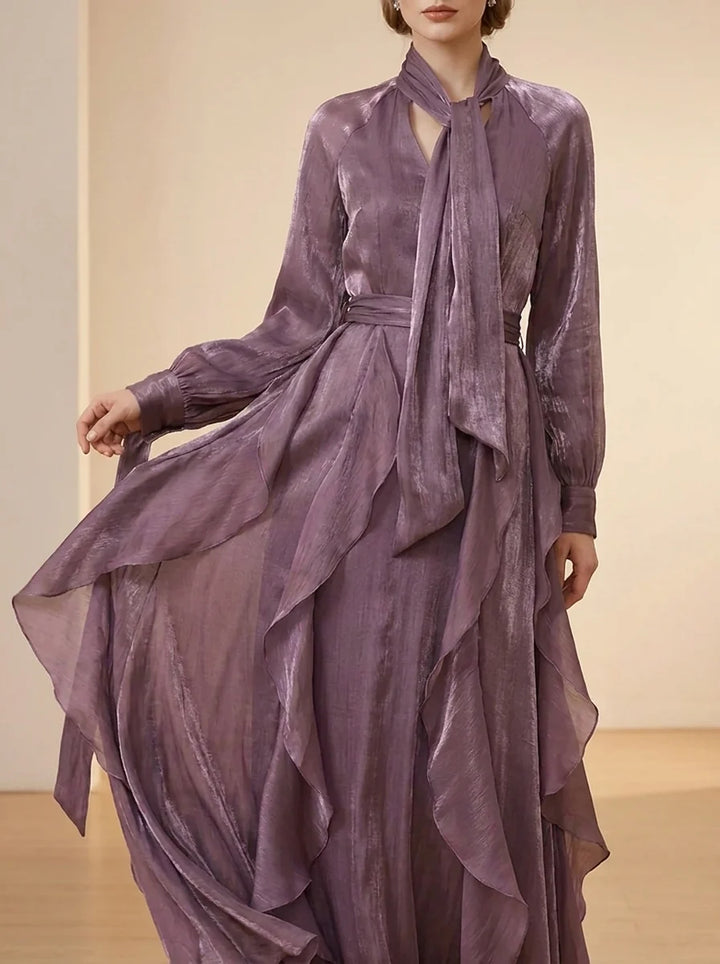 Demetria | Vestido Maxi Con Detalle De Volantes Y Lazos