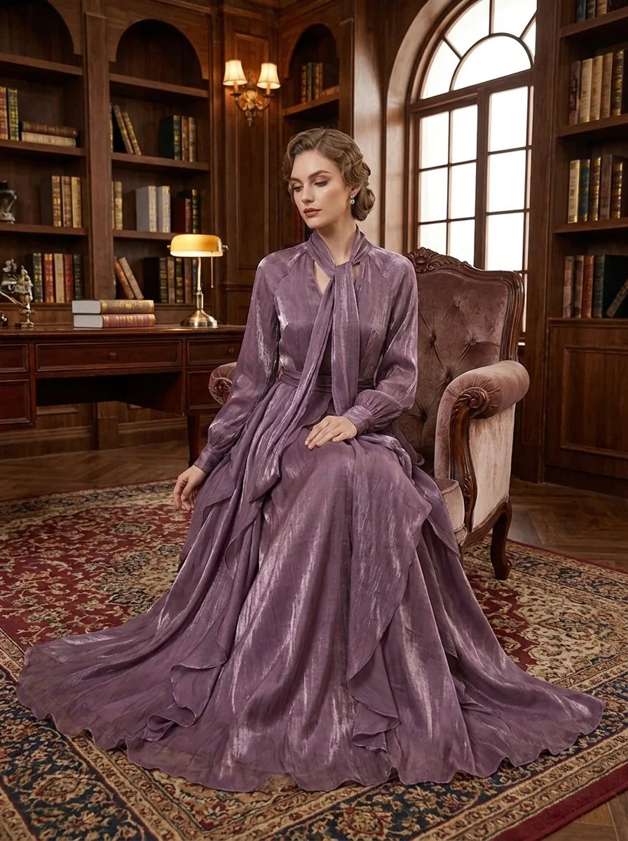 Demetria | Vestido Maxi Con Detalle De Volantes Y Lazos