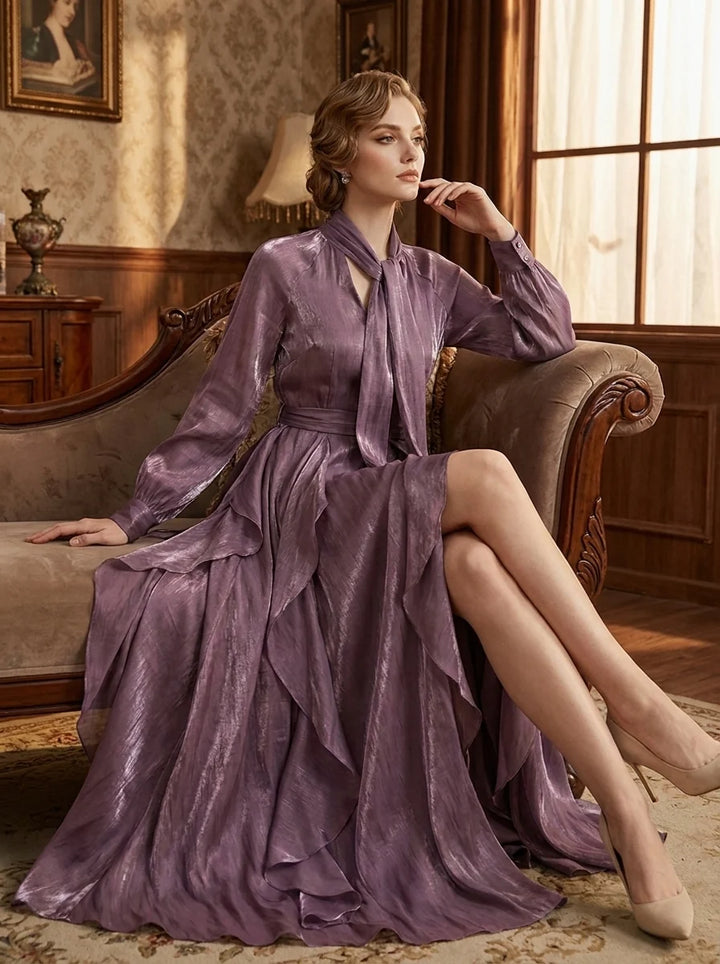Demetria | Vestido Maxi Con Detalle De Volantes Y Lazos