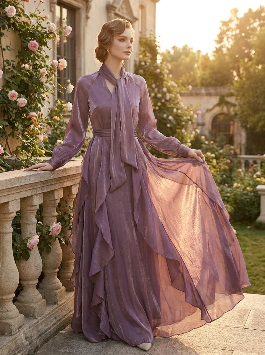 Demetria | Vestido Maxi Con Detalle De Volantes Y Lazos