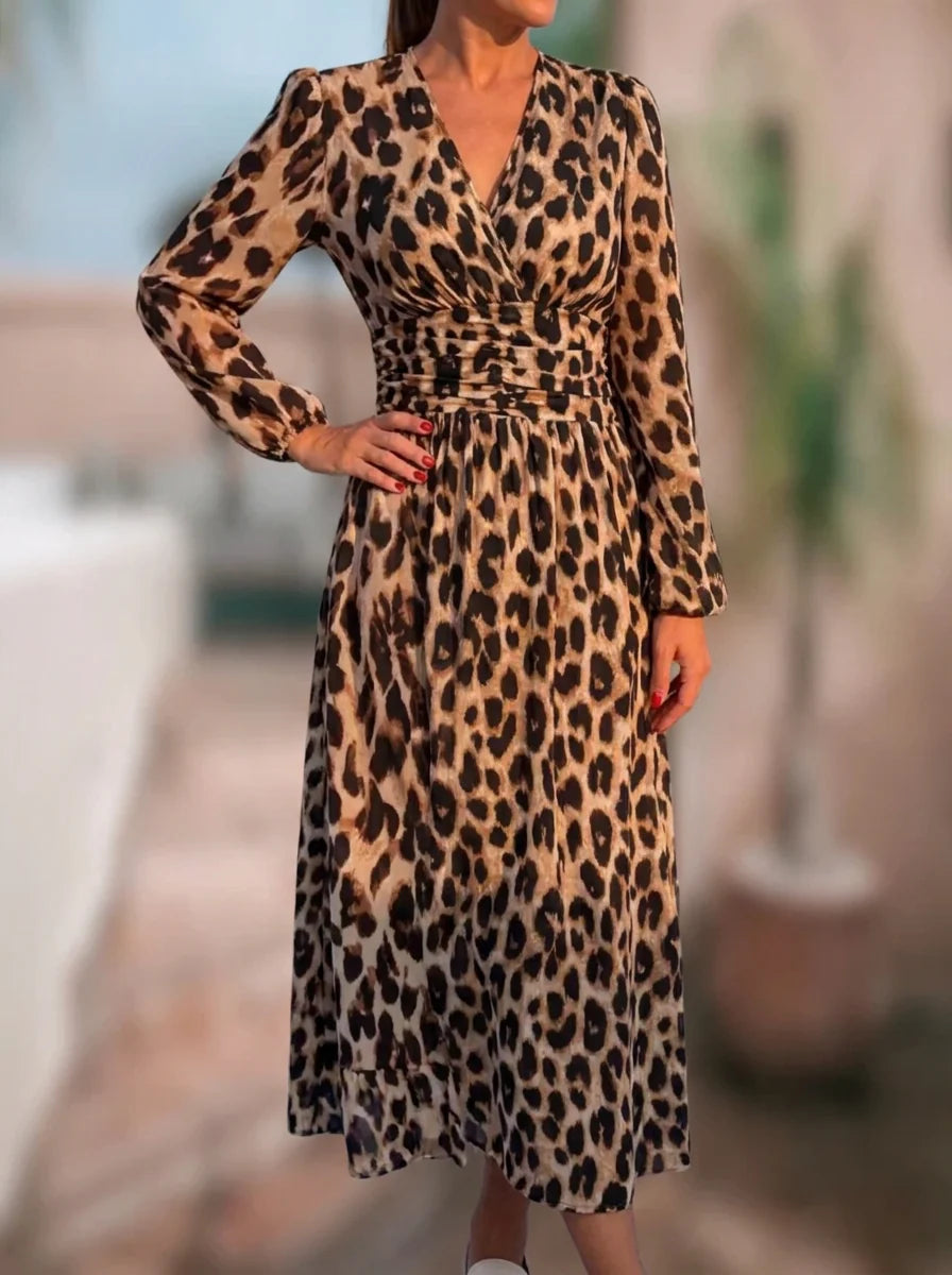Elena™ | Vestido Con Escote En V Y Estampado De Leopardo