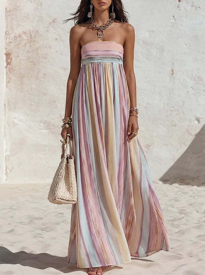 Vestido Maxi De Mujer Sin Mangas Con Escote Cuadrado Y Rayas