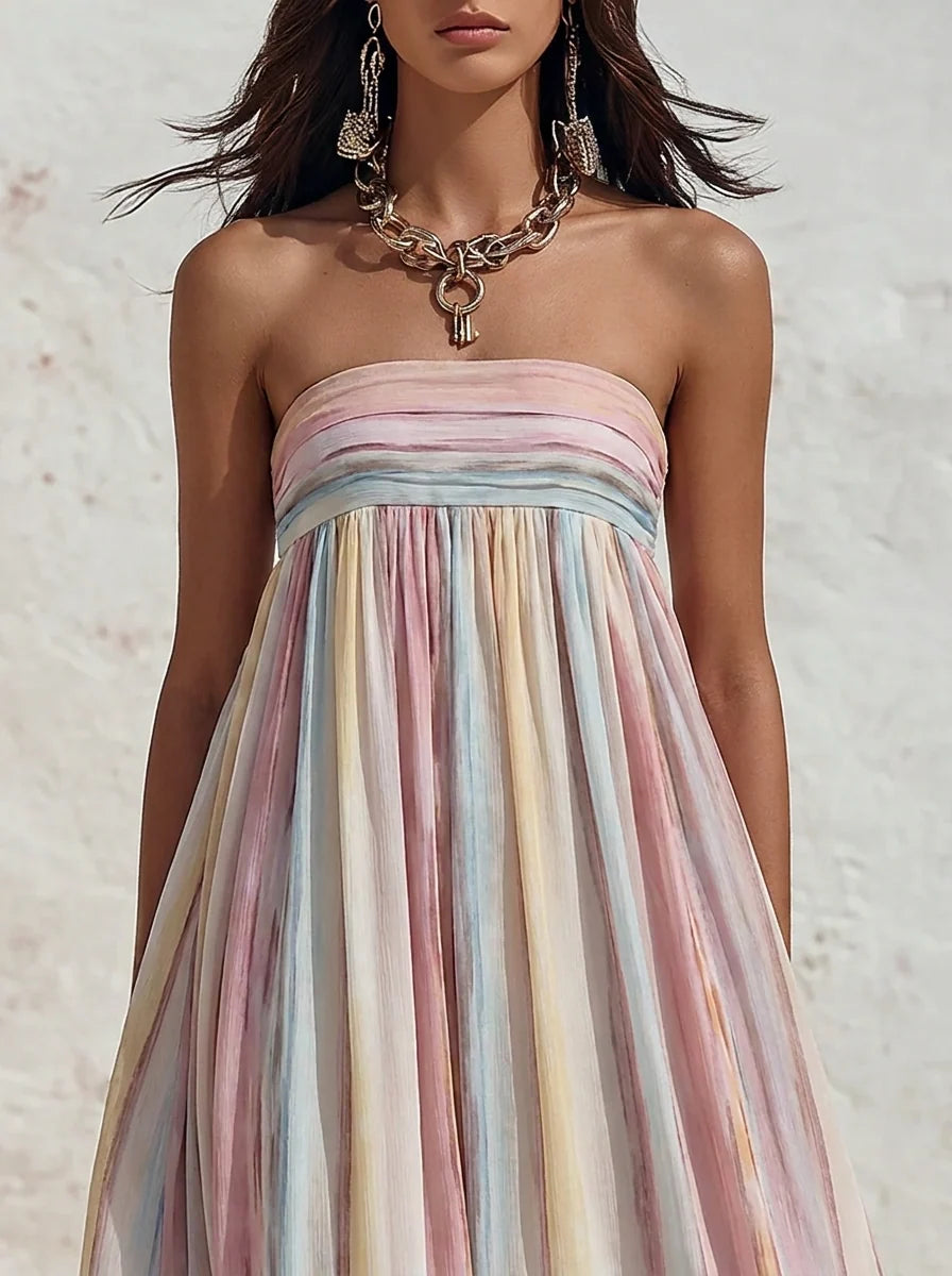 Vestido Maxi De Mujer Sin Mangas Con Escote Cuadrado Y Rayas