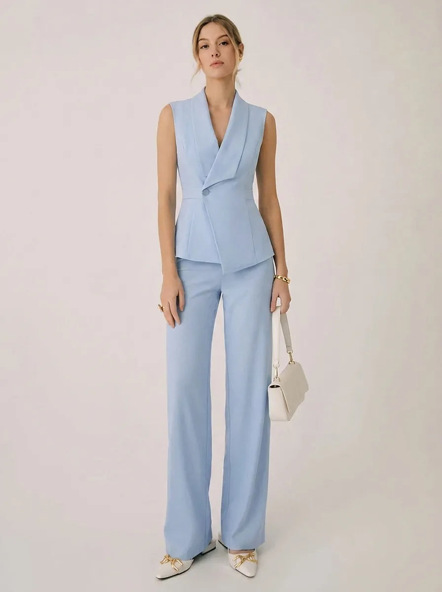 Conjunto De Mujer Con Top De Tirantes, Escote En V Y Pantalones De Pierna Ancha