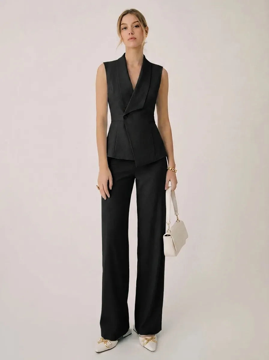 Conjunto De Mujer Con Top De Tirantes, Escote En V Y Pantalones De Pierna Ancha