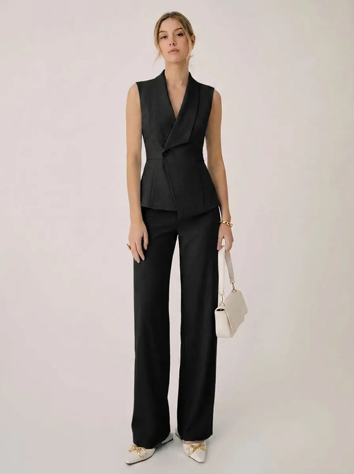 Conjunto De Mujer Con Top De Tirantes, Escote En V Y Pantalones De Pierna Ancha