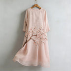 VESTIDO MAXI DE LINO FLUIDO CON ESTAMPADO JAPONÉS DE FLOR DE CEREZO