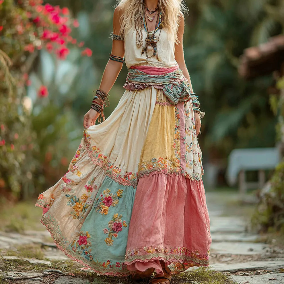 - FALDA BORDADO FLORAL BOHO VINTAGE