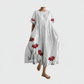 ELEGANCIA MODERNA - VESTIDO FLORAL BLANCO Y ROJO