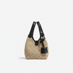 MINI BOLSO CUBO TEJIDO ESTILO VACACIONES CON ASAS DE CUERO K26052005