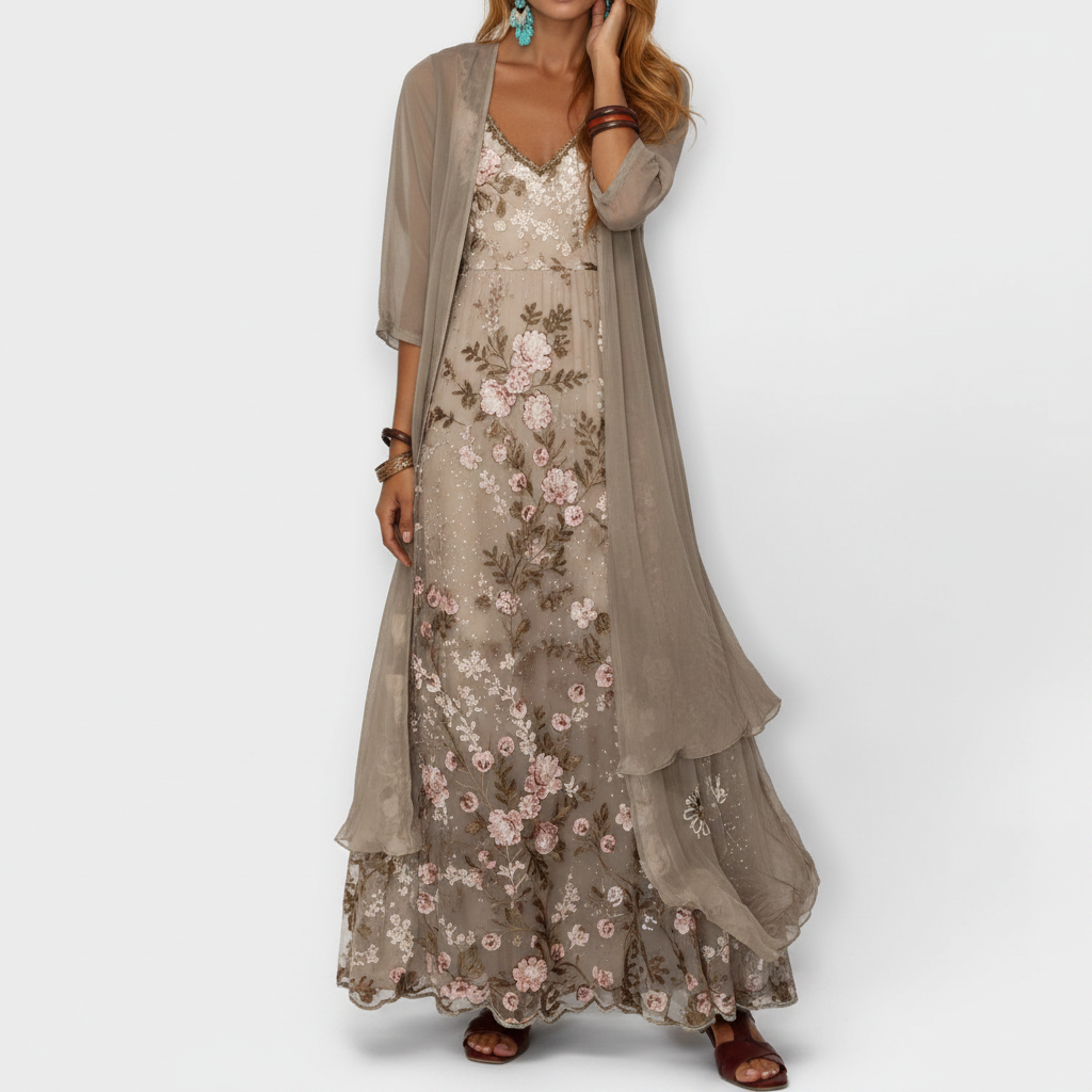 Mara - conjunto 2 piezas vestido maxi con chaqueta