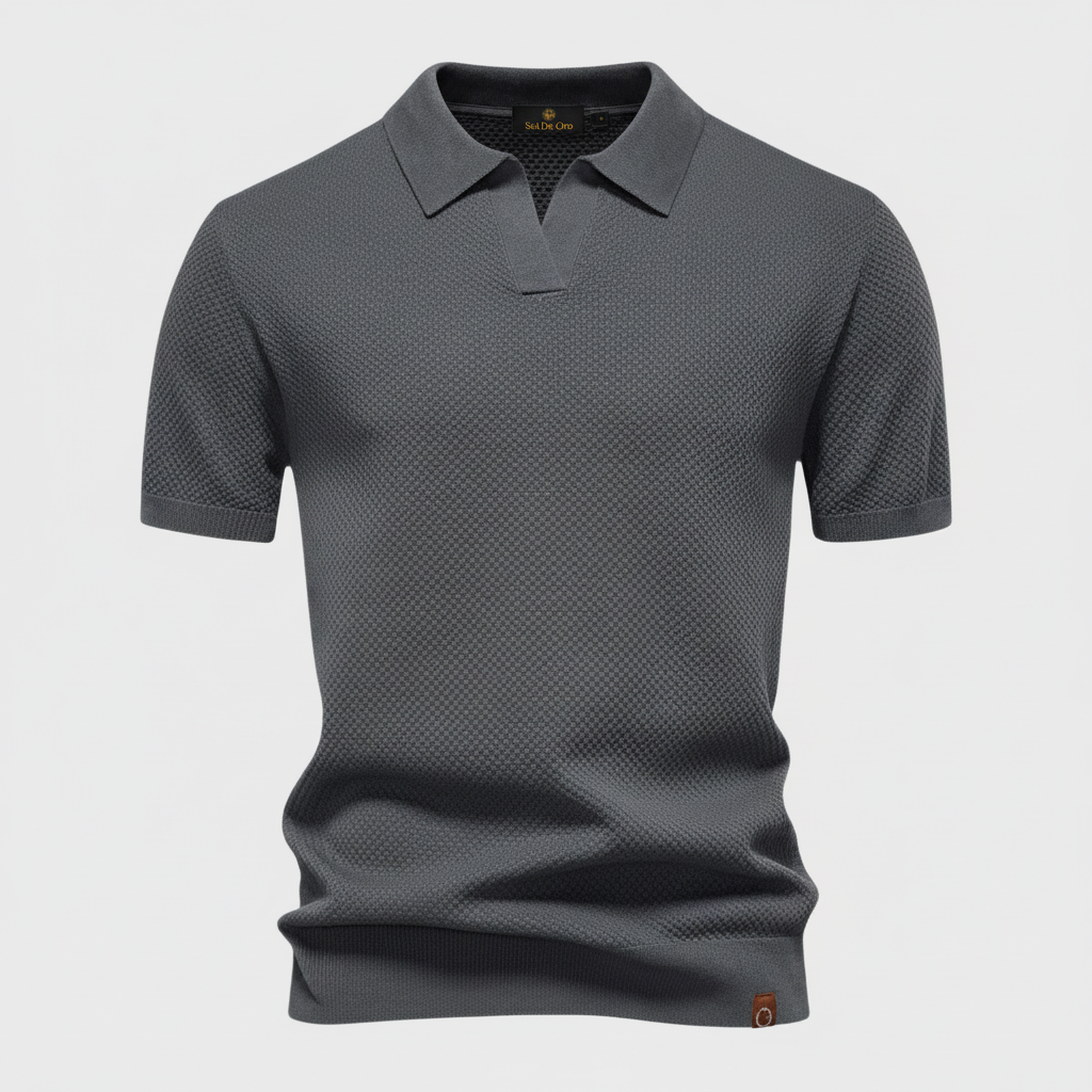 Polo cinza com logo Sol De Oro