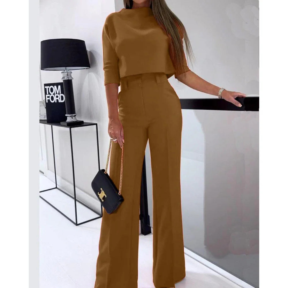 Women's Elegant Wide-Leg Tailored Pants Set
