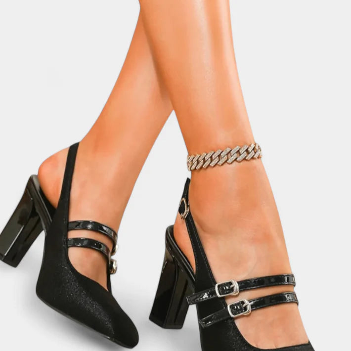 Orlanda | tacones satinados con doble tira y correa al tobillo