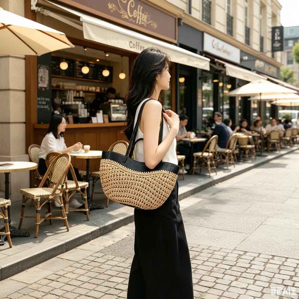 BOLSO TOTE RAFIA TEJIDA ESTILO RESORT FRANCÉS GRAN CAPACIDAD K26051902