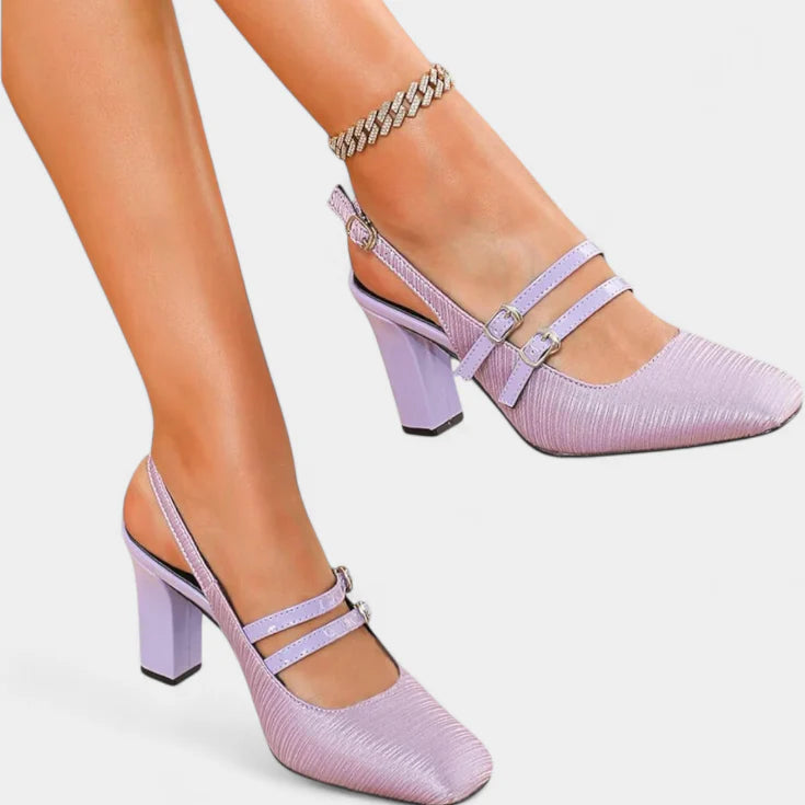 Orlanda | tacones satinados con doble tira y correa al tobillo