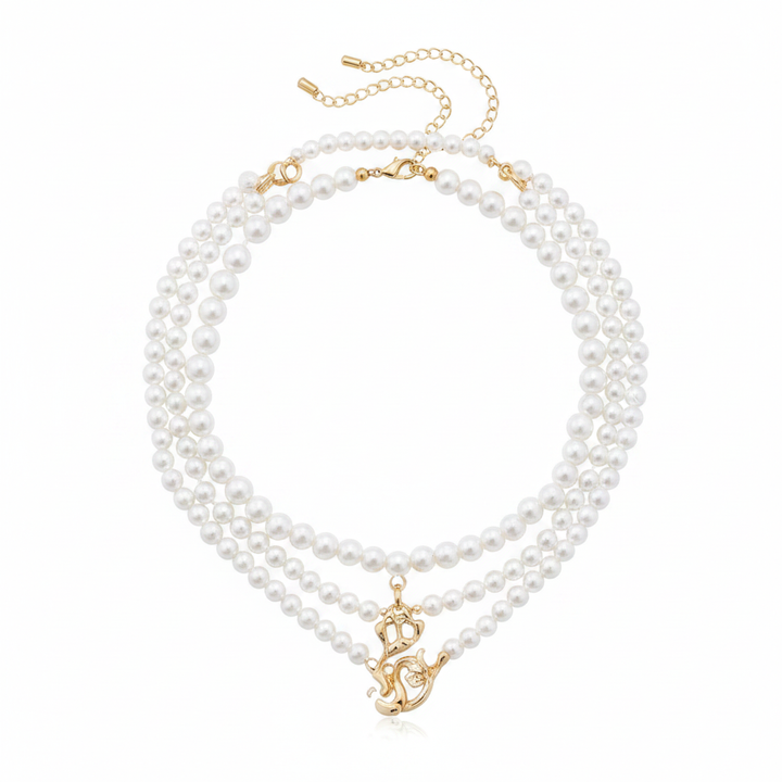 Bárbara - Conjunto de collares dorados con perlas HD 5
