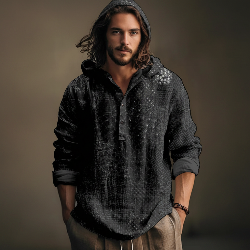 Camisa con capucha de lino estilo sashiko japonés