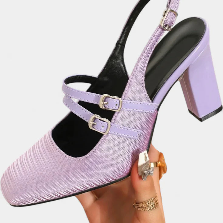 Orlanda | Sapatos de Salto Alto em Cetim com Tira Dupla e Correia no Tornozelo