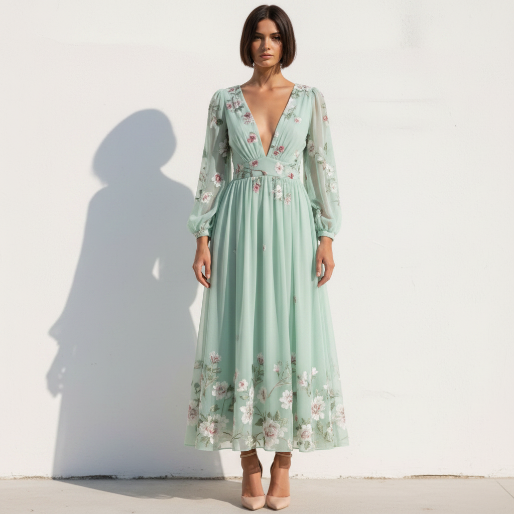 Aurelia - Vestido Midi con Escote en V HD 3