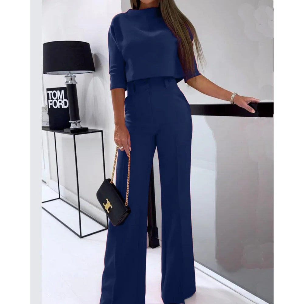 Women's Elegant Wide-Leg Tailored Pants Set