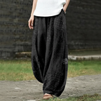 PANTALONES CASUALES DE MEZCLA DE LINO CON ARTE TRADICIONAL JAPONÉS SASHIKO