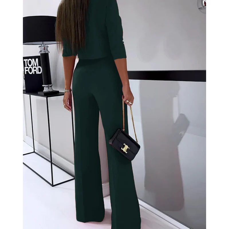 Women's Elegant Wide-Leg Tailored Pants Set