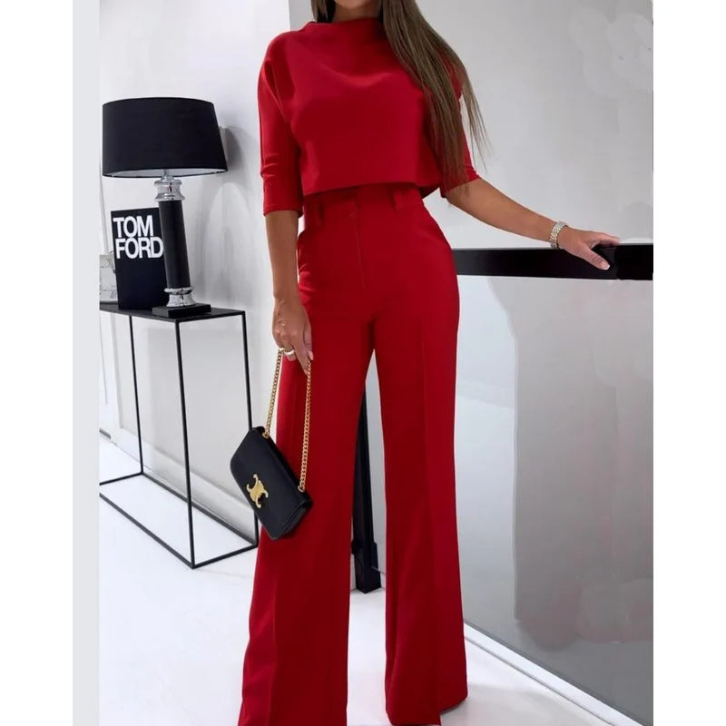 Women's Elegant Wide-Leg Tailored Pants Set