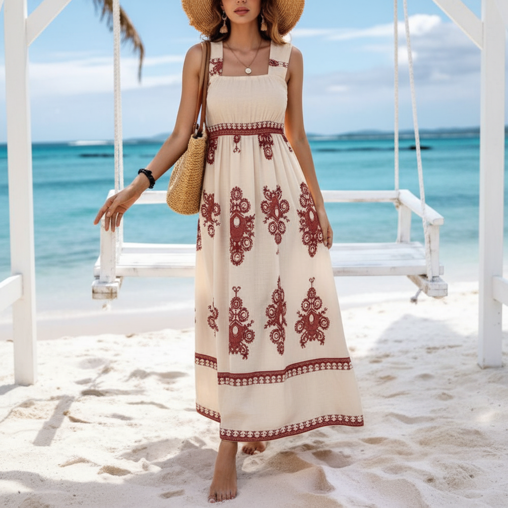 Neila | Vestido largo con escote cuadrado y estampado