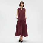 VESTIDO MAXI LINO SIN MANGAS CON ESCOTE LLAVE Y VOLANTES K26051104