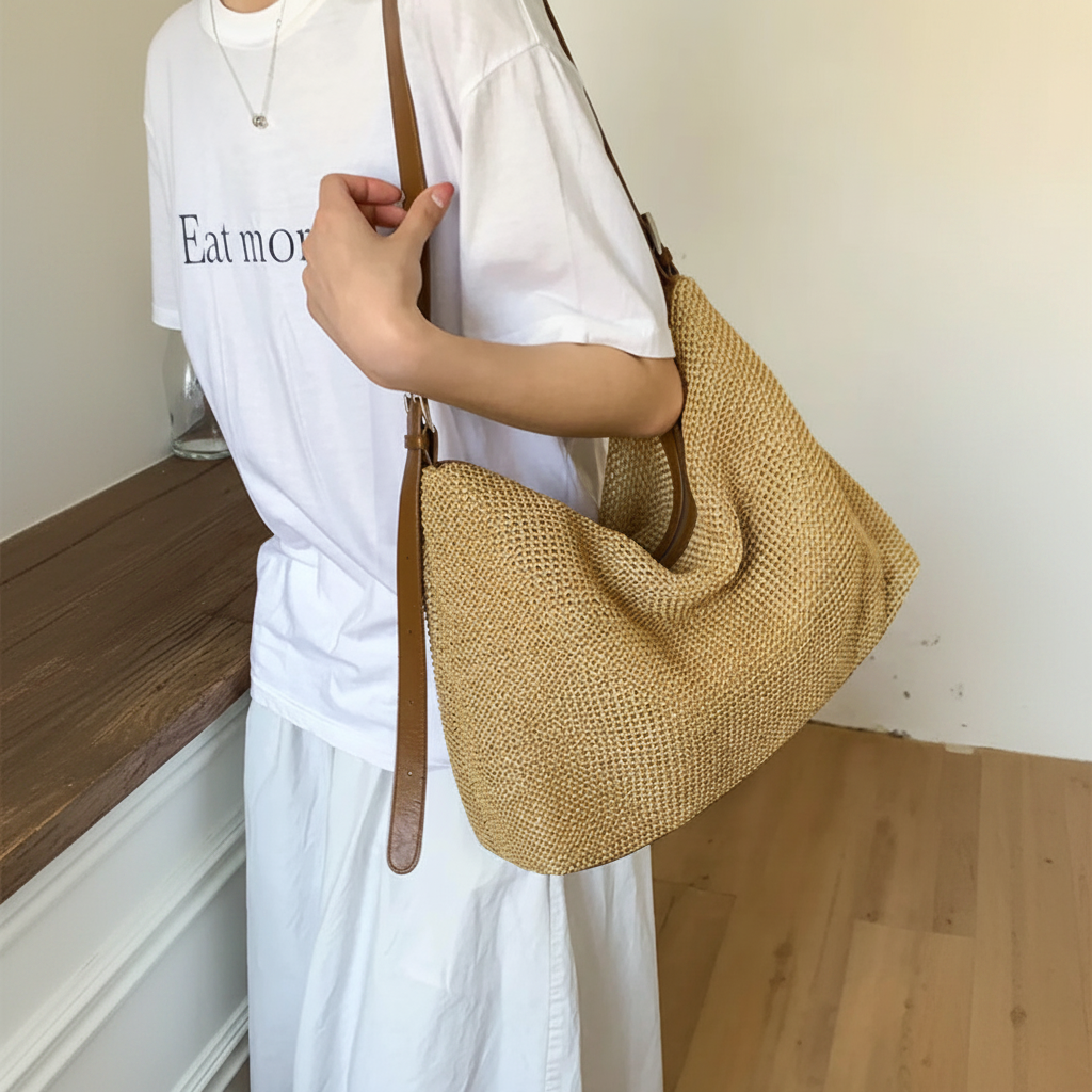 BOLSO HOBO DE PAJA TEJIDA ESTILO VACACIONES K26051910
