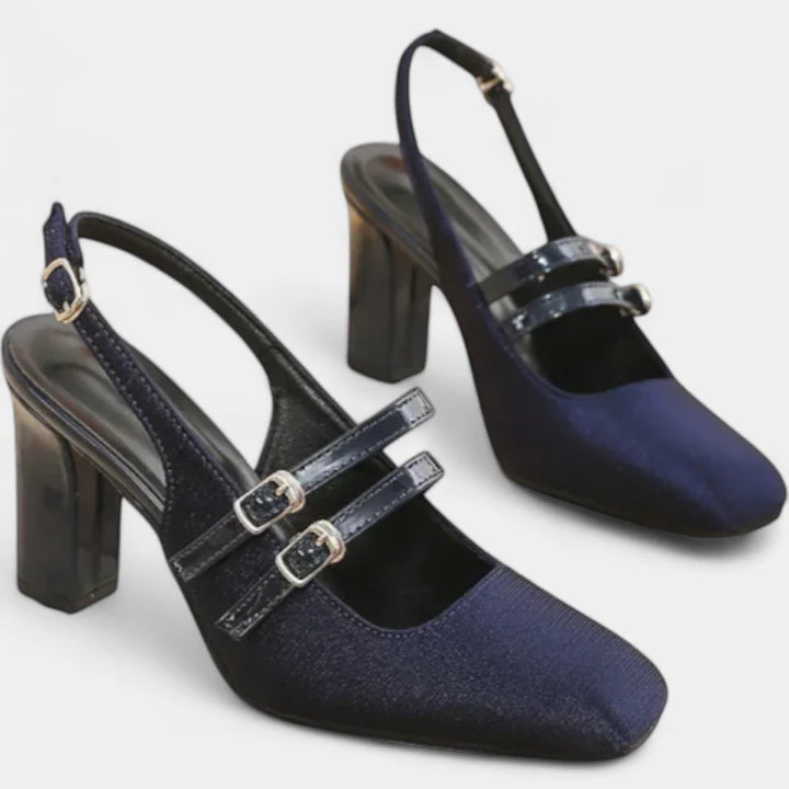 Orlanda | Sapatos de Salto Alto em Cetim com Tira Dupla e Correia no Tornozelo