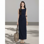 VESTIDO MAXI LINO SIN MANGAS CON NUDO EN LA CINTURA K26051205