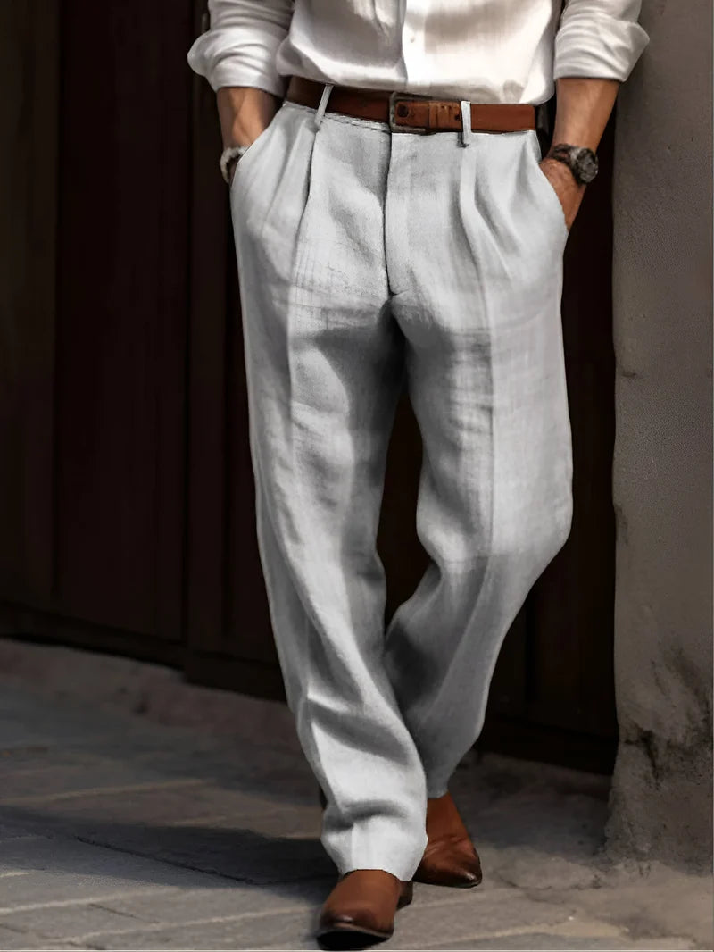 Pantalones Hombre Con Doble Pliegue, Pierna Recta, Ligeros Y Ajustados