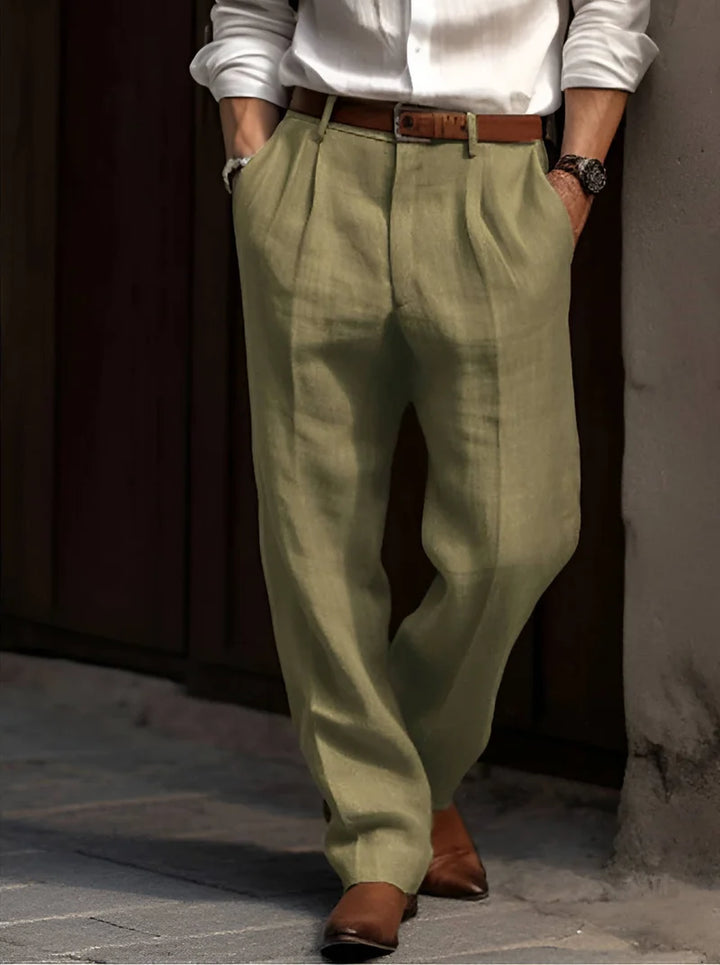 Pantalones Hombre Con Doble Pliegue, Pierna Recta, Ligeros Y Ajustados
