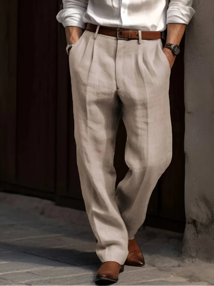 Pantalones Hombre Con Doble Pliegue, Pierna Recta, Ligeros Y Ajustados