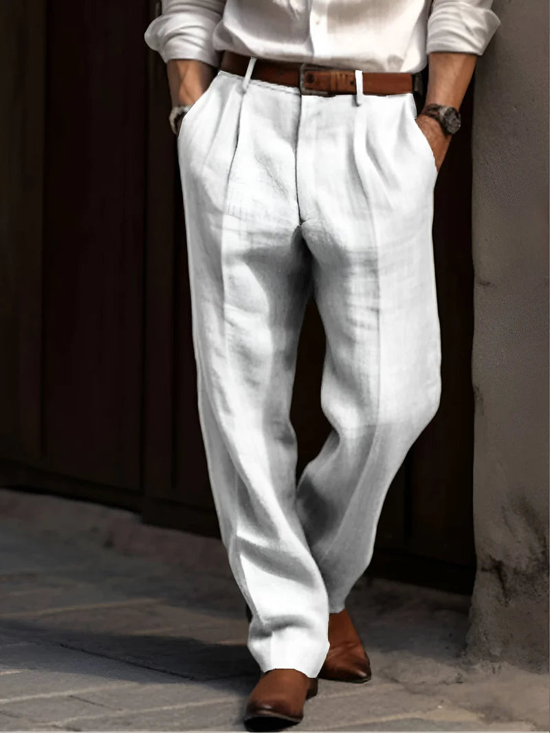 Pantalones Hombre Con Doble Pliegue, Pierna Recta, Ligeros Y Ajustados