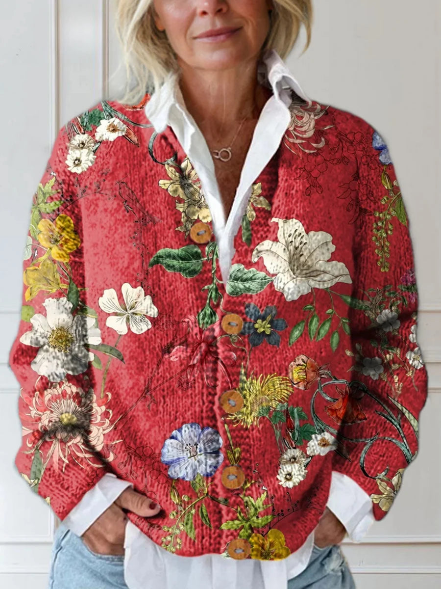 Inés | Cárdigan Floral Vintage Mujer Botones Manga Larga